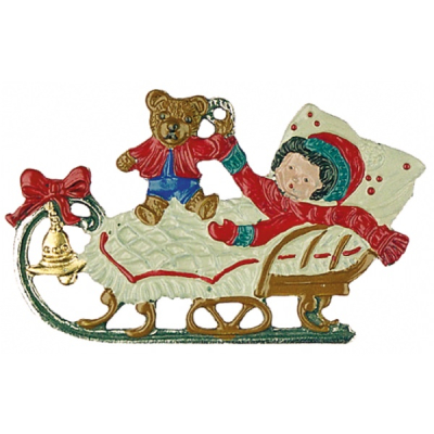 Pewter Ornament Child in a Sleigh