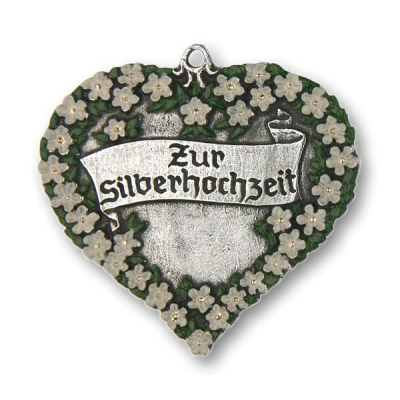 Pewter Ornament Heart To Silver Wedding „Zur Silberhochzeit“