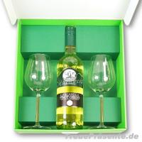 Geschenkset Weißwein mit Gläsern in Geschenk-Box hellgrün