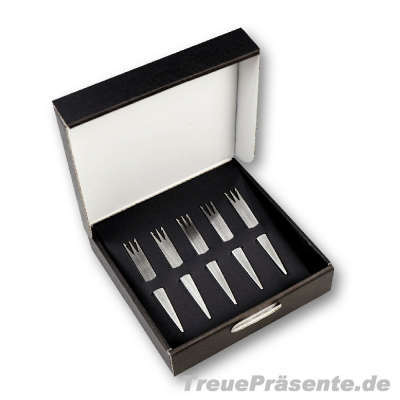 Exklusiv-Geschenkset mit 5 Pommesgabeln/Käsespieße 02 aus Edelstahl