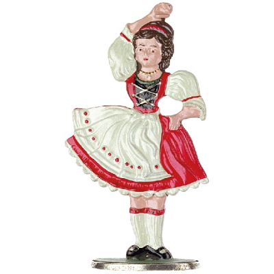 Pewter Ornament Standing Woman in Traditional Bavarian Costume