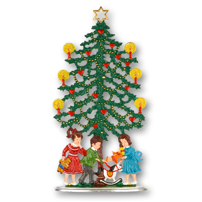 Pewter Ornament Standing Christmas Tree with Children