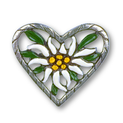 Pewter Brooch Heart Edelweiss