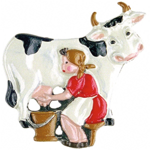 Pewter Brooch Milk Cow white
