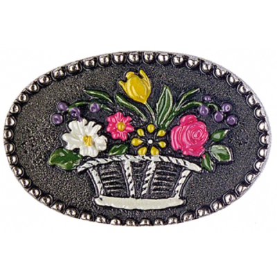 Pewter Brooch Medallion Flower Basket