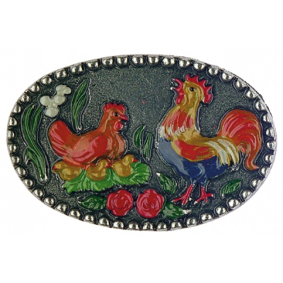 Pewter Brooch Medallion Chicken