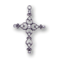 Pewter Ornament Filigree-Cross 5 Stones Crystal with antique finish