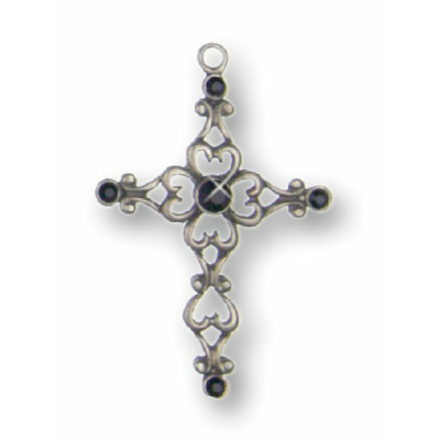 Pewter Ornament Filigree-Cross 5 Stones Black with antique finish