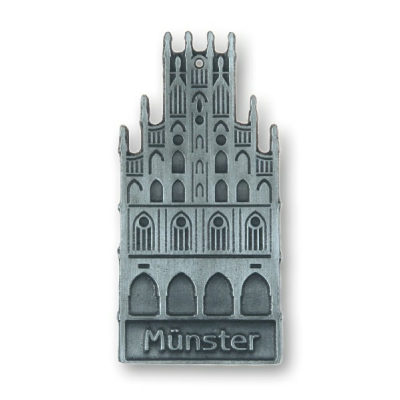 Pewter Ornament Picture Townhall „Münster“ with antique finishTown