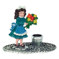 Pewter Candlestick Oval Girl with Bouquet