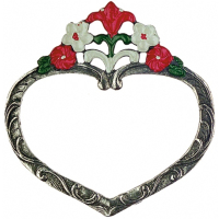 Pewter Napkin Ring Heart with Flowers red