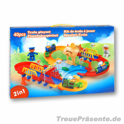 Eisenbahn-Spielset 2in1, 40-teilig, aufgebaut ca. 43 x 35 cm