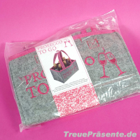 Flaschentasche "Prosecco to Go", Filz grau/pink mit 6 Fächern