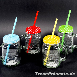 Trinkglas 450 ml mit Schraubverschluss und Trinkhalm