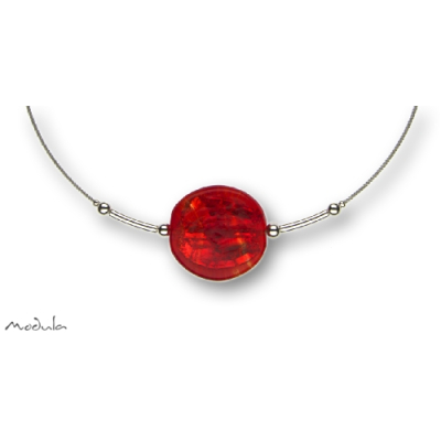 Collier -5109- rot (Glasperle flach groß), L: 42 cm