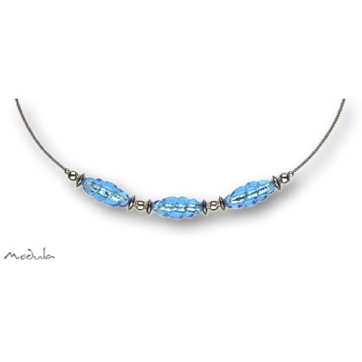 Collier -5107- hellblau (3 Glasspindeln), L: 40 cm