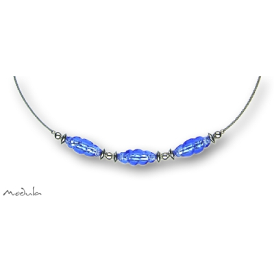 Collier -5107- dunkelblau (3 Glasspindeln), L: 40 cm