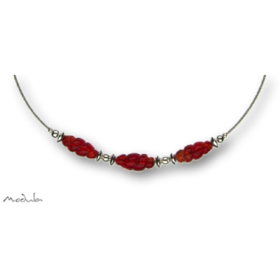 Collier -5107- rot (3 Glasspindeln), L: 40 cm