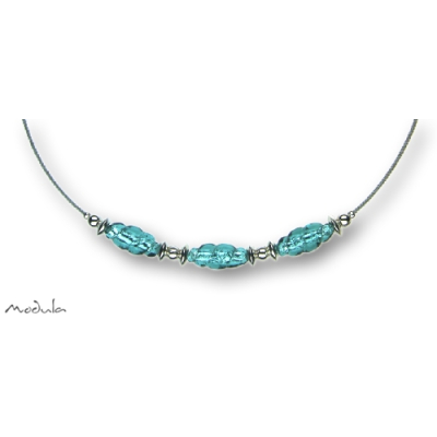 Collier -5107- türkis (3 Glasspindeln), L: 42 cm