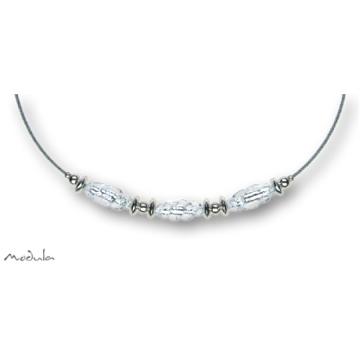 Collier -5107- kristall (3 Glasspindeln), L: 45 cm