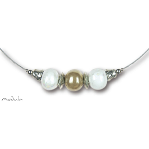 Collier -5101- weiß-creme (3 Keramikperlen), L: 50 cm