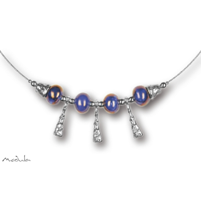 Collier -5102- blau (4 Keramikperlen), L: 50 cm