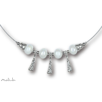 Collier -5102- weiß (4 Keramikperlen), L: 50 cm