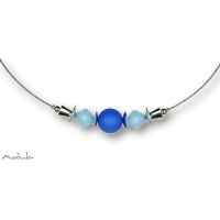 Collier -5113- hellblau-blau (2 Polaris-Doppelkegel, 1 Polarisperle matt), L: 40 cm