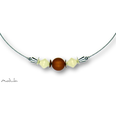 Collier -5113- beige-hellbraun (2 Polaris-Doppelkegel, 1 Polarisperle matt), L: 40 cm