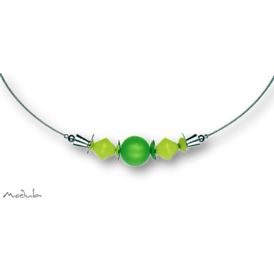 Collier -5113- kiwi-hellgrün (2 Polaris-Doppelkegel, 1 Polarisperle matt), L: 40 cm