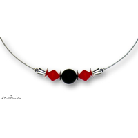 Collier -5113- rot-schwarz (2 Polaris-Doppelkegel, 1 Polarisperle matt), L: 40 cm