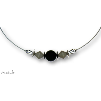 Collier -5113- grau-schwarz (2 Polaris-Doppelkegel, 1 Polarisperle matt), L: 40 cm