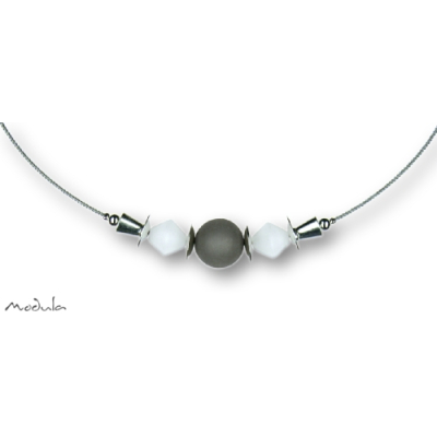 Collier -5113- weiß-grau (2 Polaris-Doppelkegel, 1 Polarisperle matt), L: 42 cm