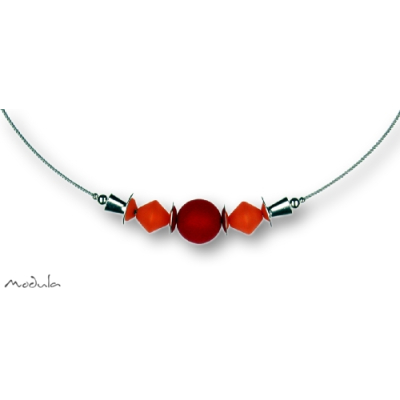 Collier -5113- orange-rot (2 Polaris-Doppelkegel, 1 Polarisperle matt), L: 42 cm