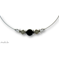 Collier -5113- grau-schwarz (2 Polaris-Doppelkegel, 1 Polarisperle matt), L: 42 cm