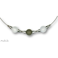 Collier -5111- weiß-grau (3 Polarisperlen matt), L: 40 cm