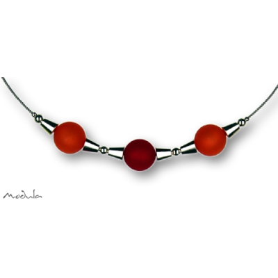 Collier -5111- orange-rot (3 Polarisperlen matt), L: 40 cm