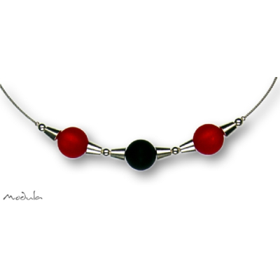 Collier -5111- rot-schwarz (3 Polarisperlen matt), L: 42 cm