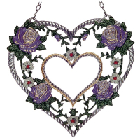 Pewter Picture Heart with Roses purple