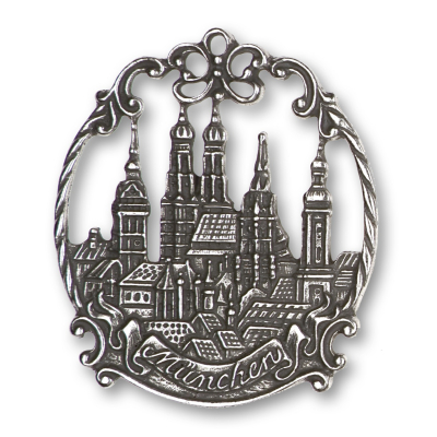 Pewter Ornament Town Picture small Munich with antique finish