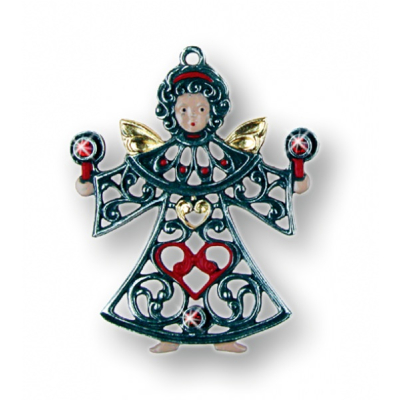 Zinnfigur Ornament-Engel mit 6 Steinen rot