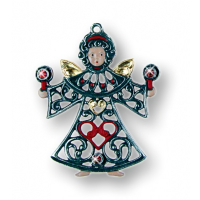 Zinnfigur Ornament-Engel mit 6 Steinen rot