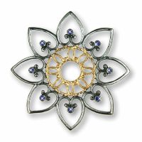 Pewter Ornament Flower with 16 Stones blue