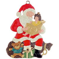 Pewter Ornament Santa Claus with a Book