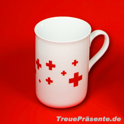 Porzellan-Tasse weiß, Rote Kreuze, in Geschenkverpackung